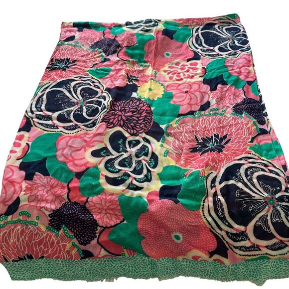 Floral Scarf Oblong Vibrant Flower Pink Navy Frayed Ends Fringe Long Wrap Hijab - Picture 2 of 13